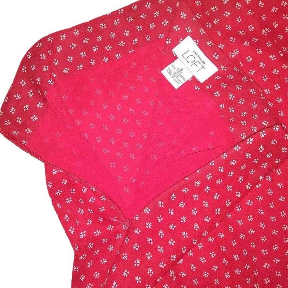 Ann Taylor LOFT Red Ditsy Floral Flared Midi Skirt Back Zip - Picture 6 of 7